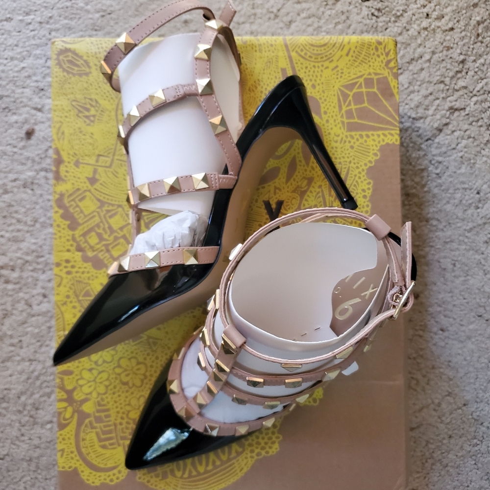 Mix No 6 nude/black stud heels